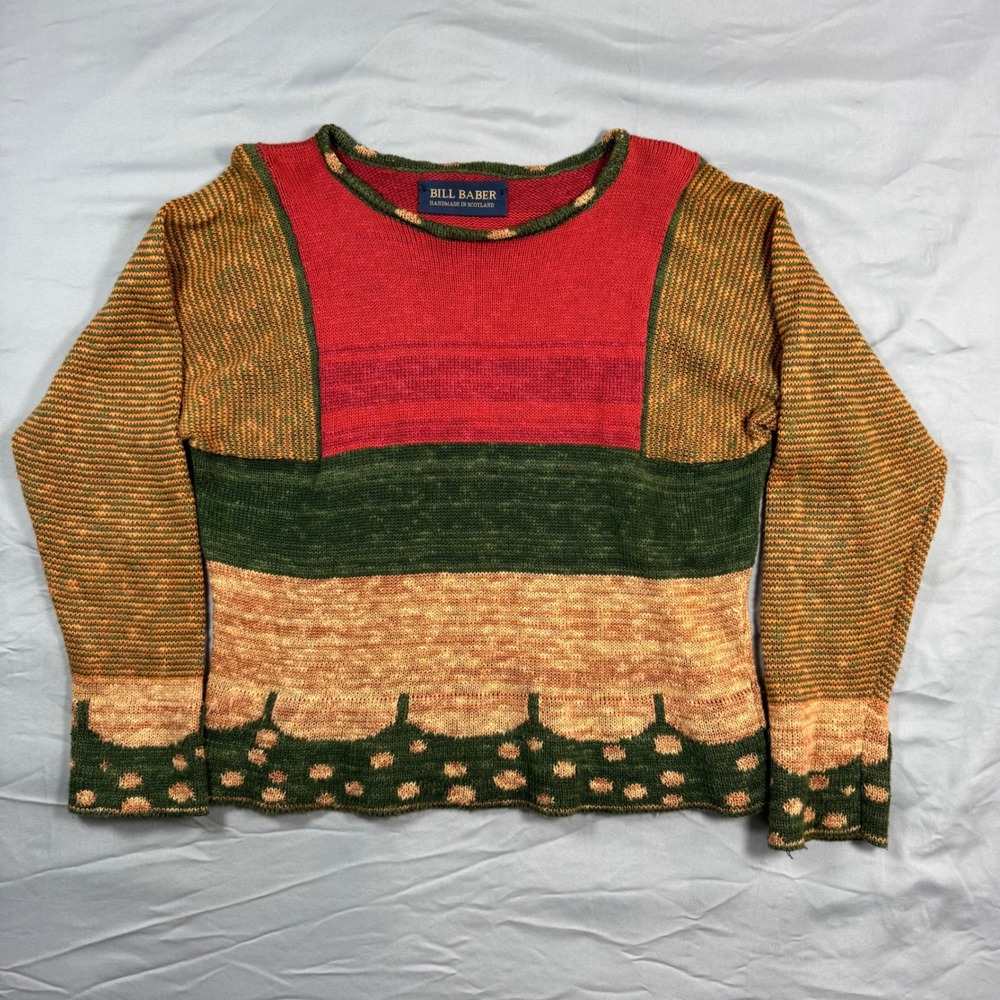 VTG Bill Baber Knit Sweater Handmade in Scotland Colorblock Sm Cottage Fair Isle